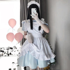 White Blue Cute Maid Dress EE0818