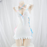 White Lace Up Pink Blue Open Sides Sweet Dress