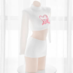 White/Black Super Soft And Warm Sweet Dress With Red Heart EE0964