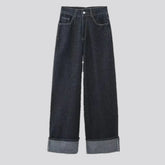 Wide fit casual raw stretchable women's jeans