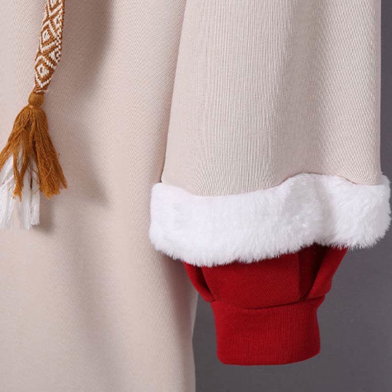 Vintage Fox Buckle Plush Hooded Sweatshirt Dress