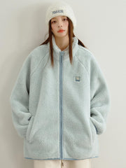 Loose Contrasting Color Edging Cotton Plush Jacket
