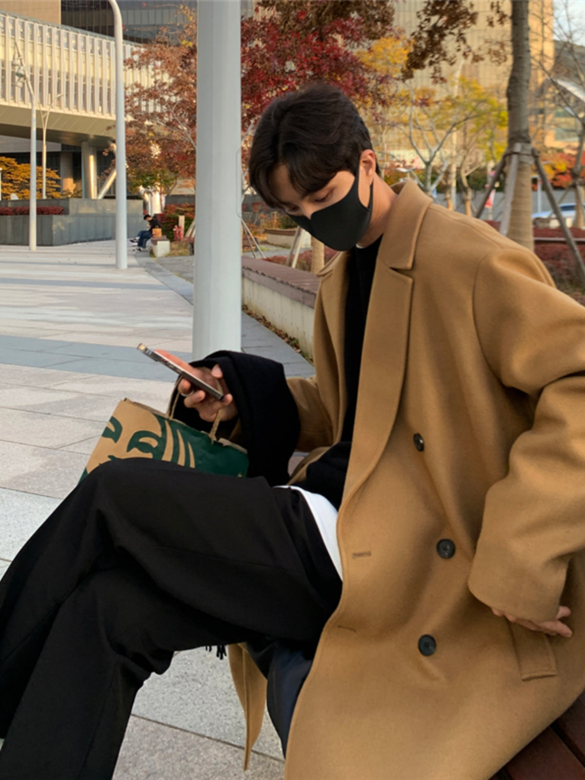 Loose Mid-length Cashmere Windbreaker Coat