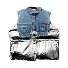Oversized fashion women's jeans puffer vest
