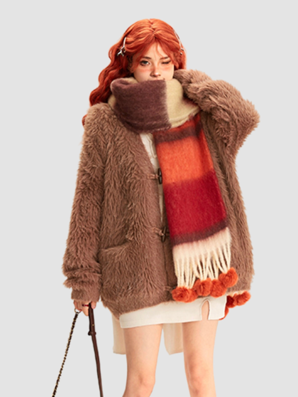Colorful Striped Fur Ball Soft Scarf