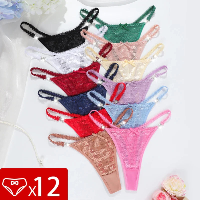 12pcs/pack Low Waist Multi-color Sexy Lace Women's g-string Underwear