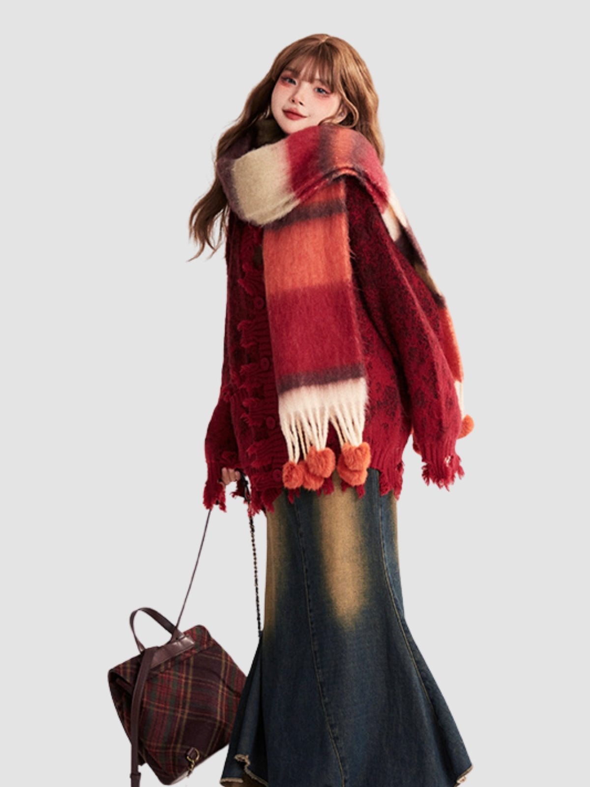 Colorful Striped Fur Ball Soft Scarf