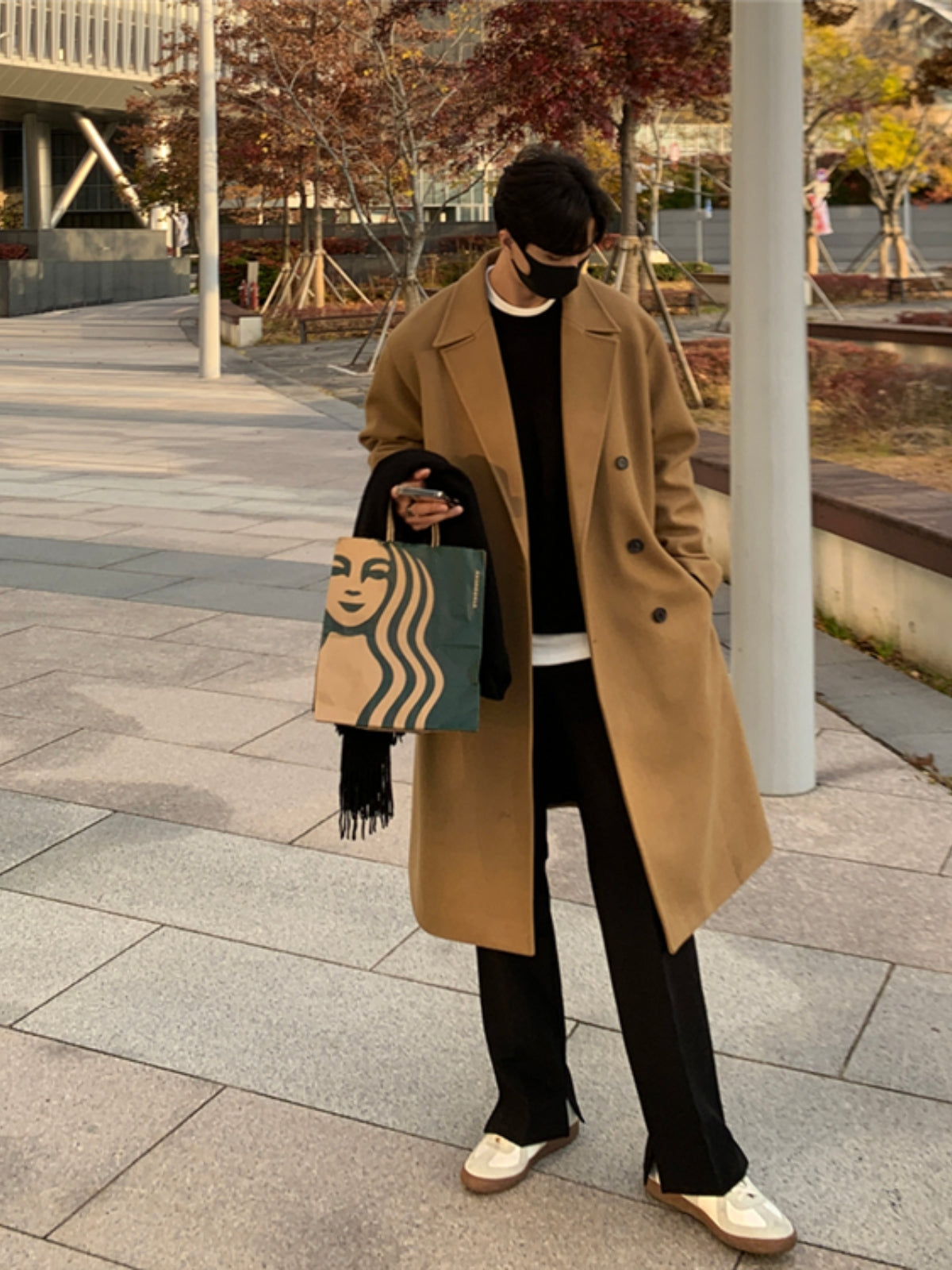 Loose Mid-length Cashmere Windbreaker Coat
