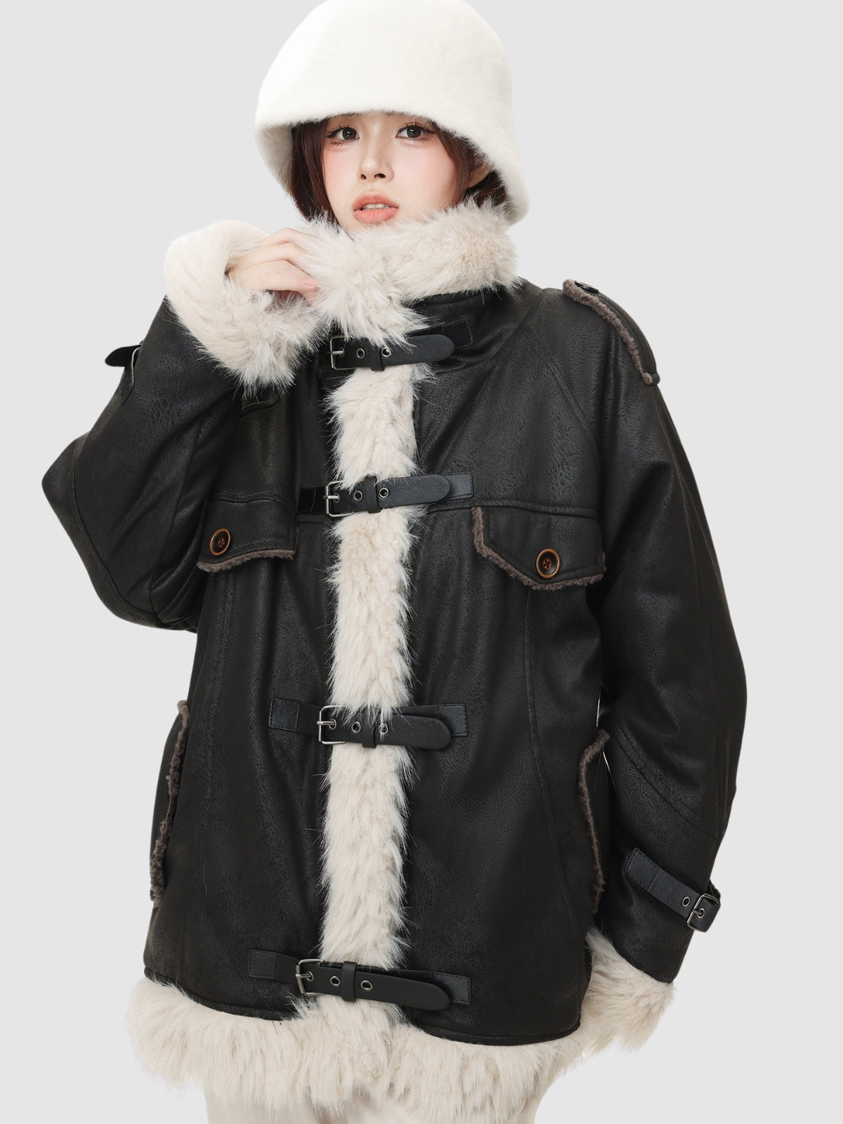 Retro One-Piece Wool Winter Fur Lamp Coat