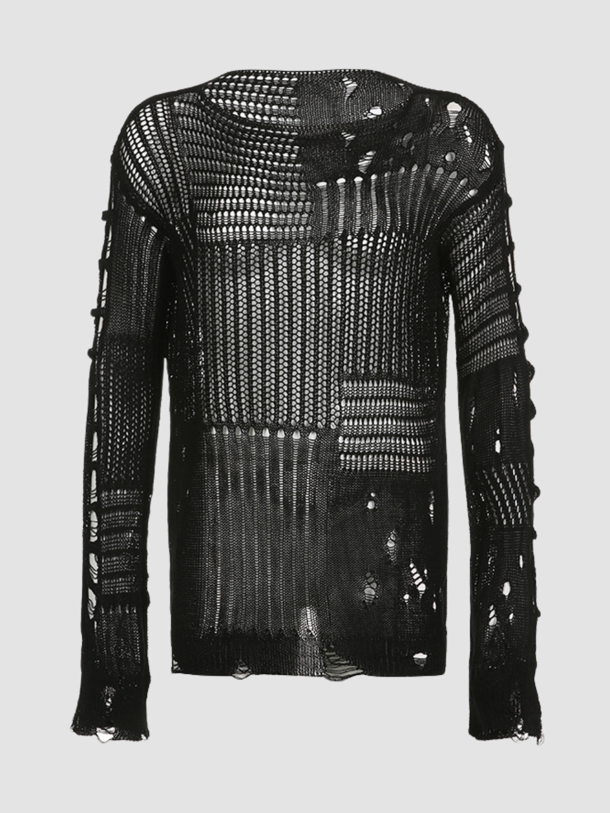 Hollow Woolen Round Neck Long-Sleeved Top