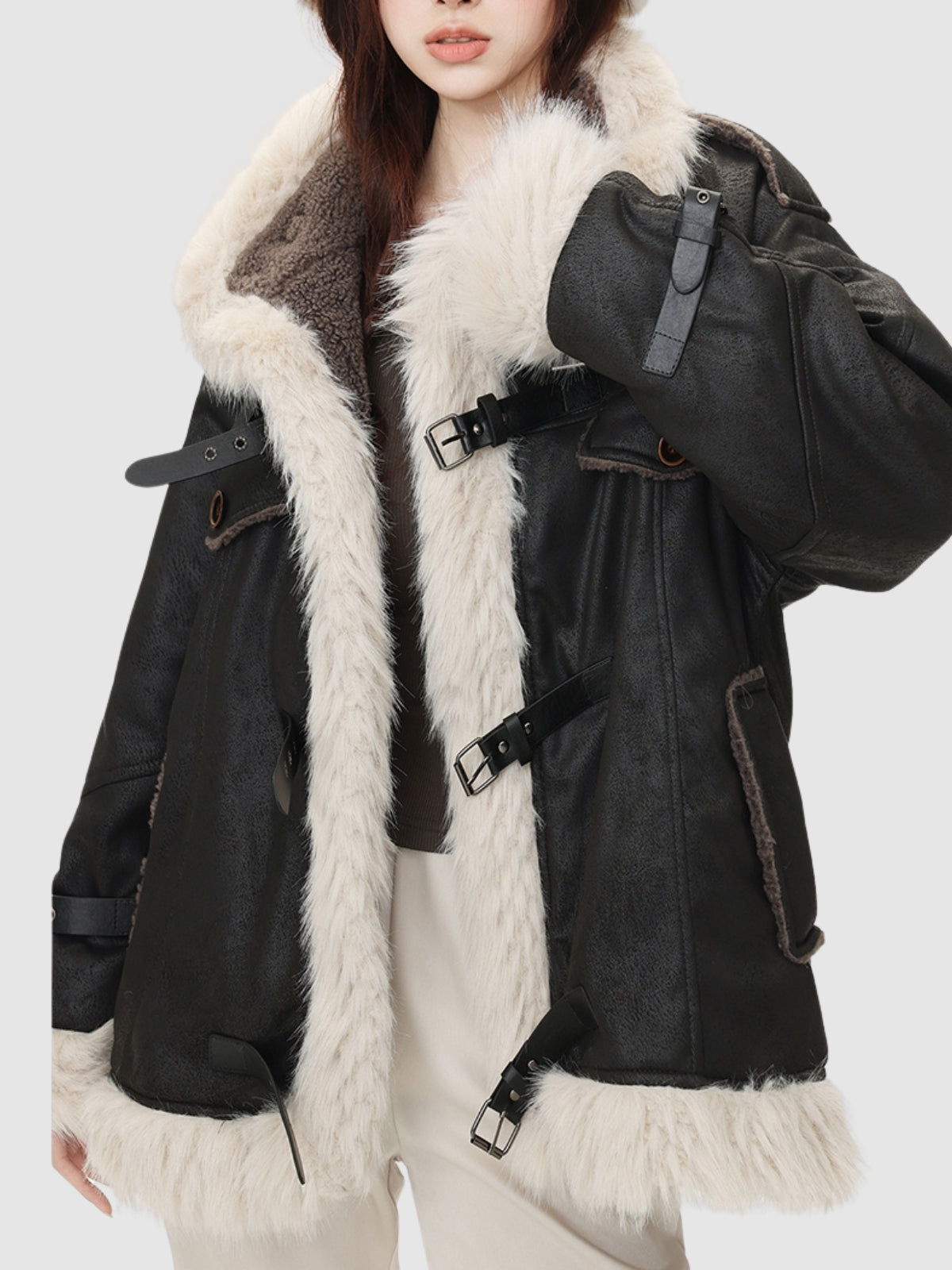Retro One-Piece Wool Winter Fur Lamp Coat