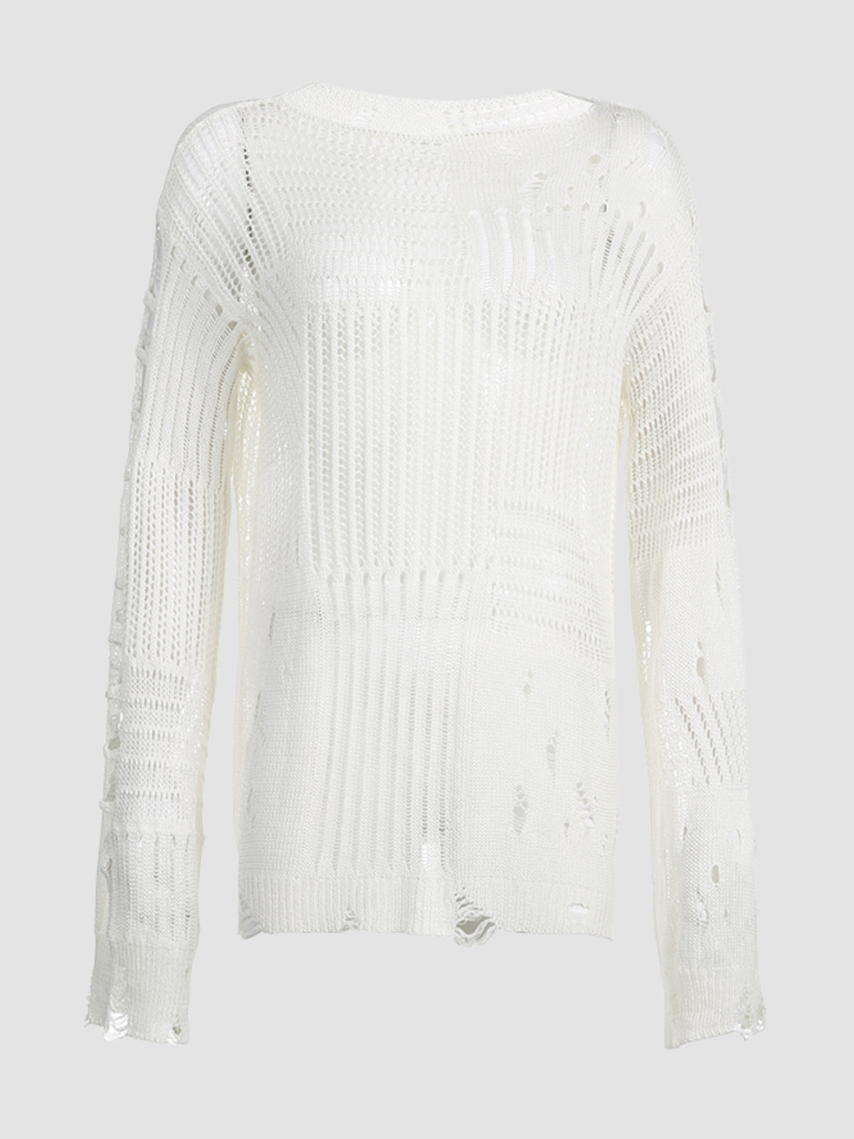 Hollow Woolen Round Neck Long-Sleeved Top