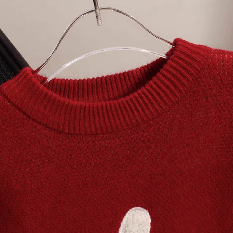 Red Vintage Dragon Knit Sweater Long Sleeve Lapel Dress