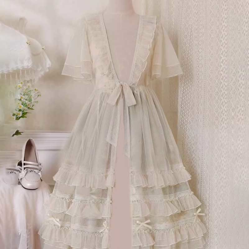 Elegant Sunflower Bunny Print Bow Lolita Lace-up Slip Dress