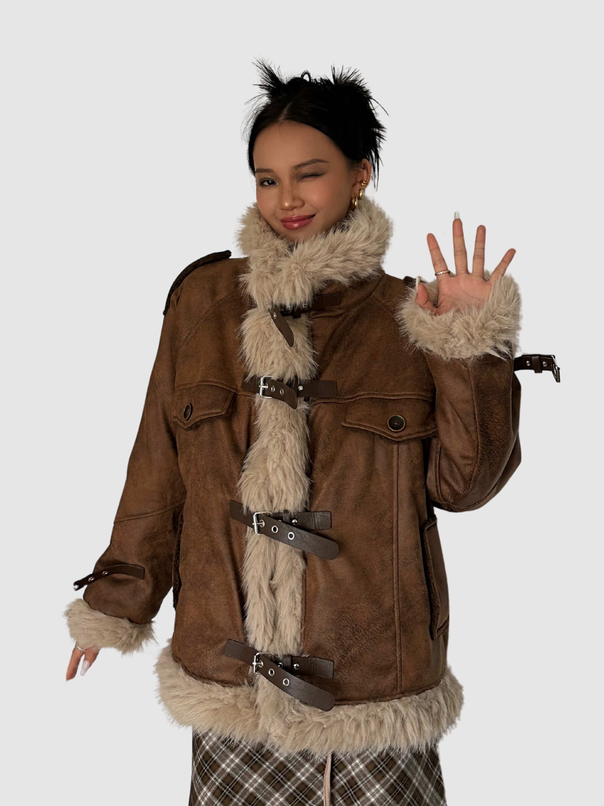 Retro One-Piece Wool Winter Fur Lamp Coat