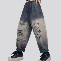 Dark-grey street denim pants for women