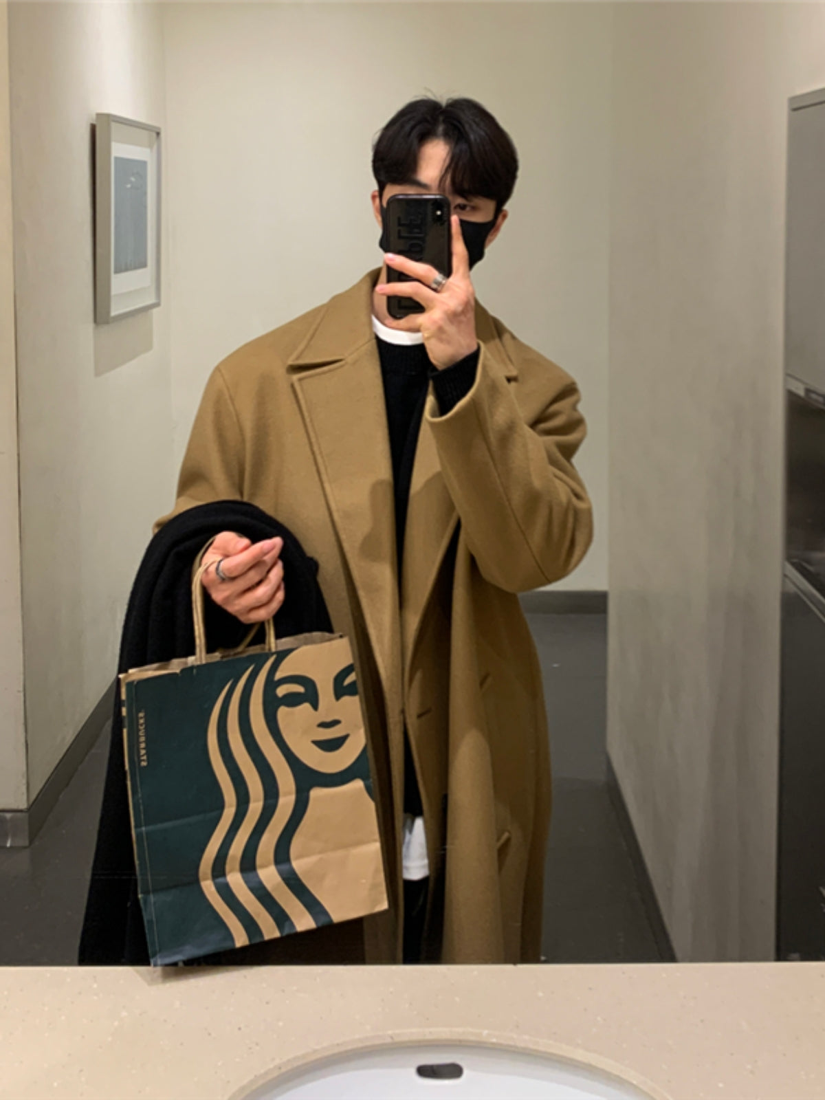 Loose Mid-length Cashmere Windbreaker Coat