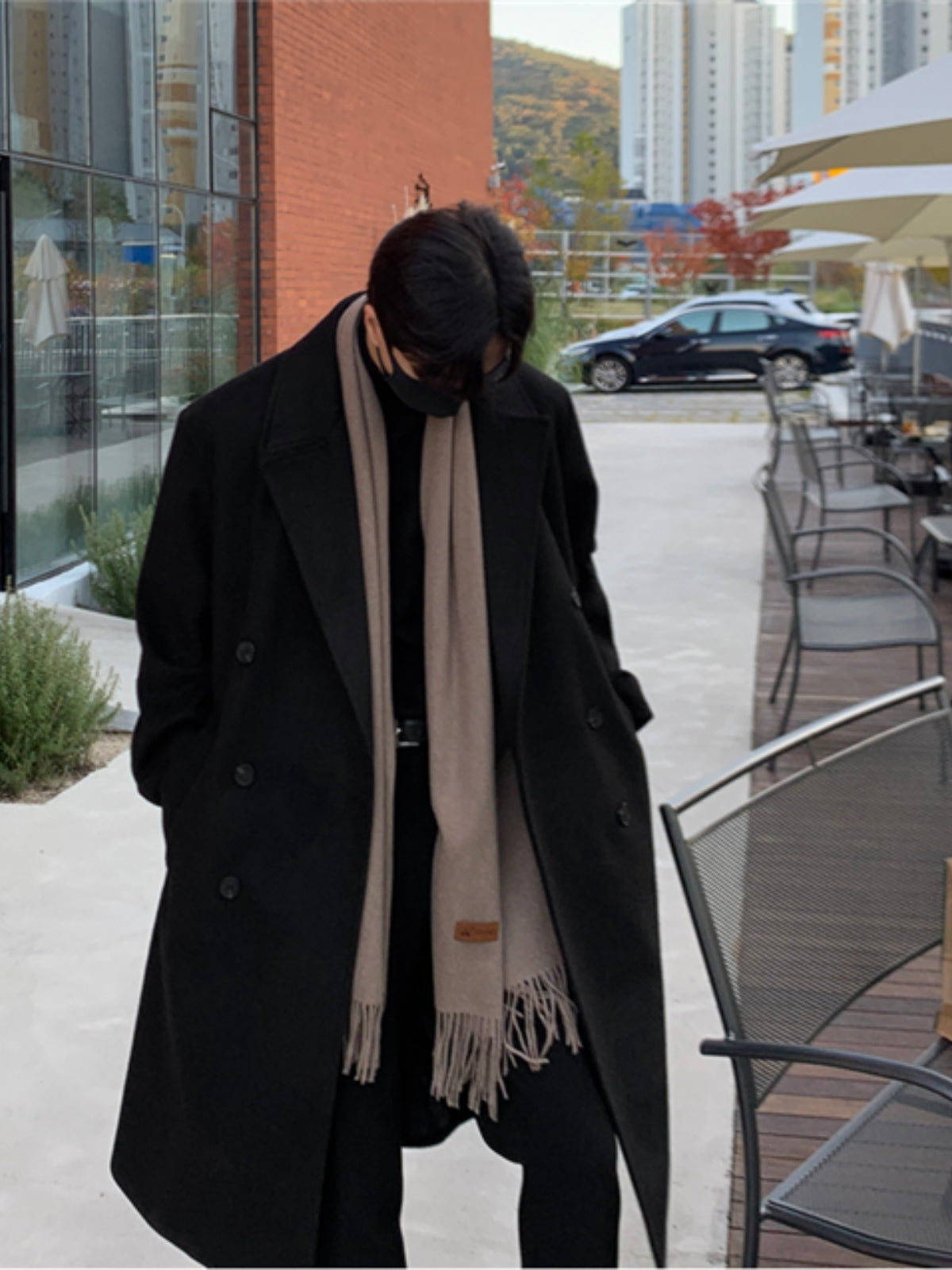 Loose Mid-length Cashmere Windbreaker Coat