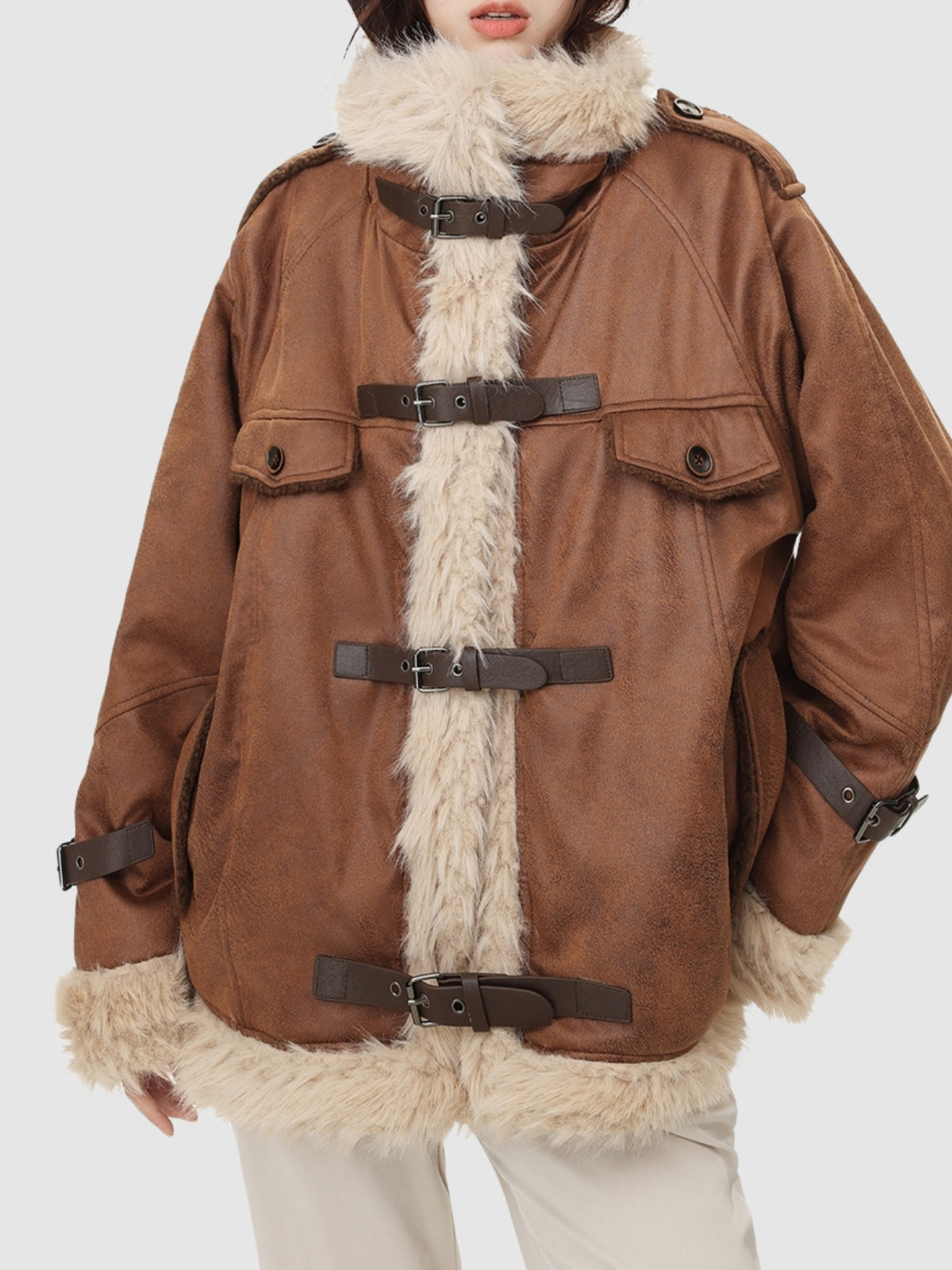 Retro One-Piece Wool Winter Fur Lamp Coat