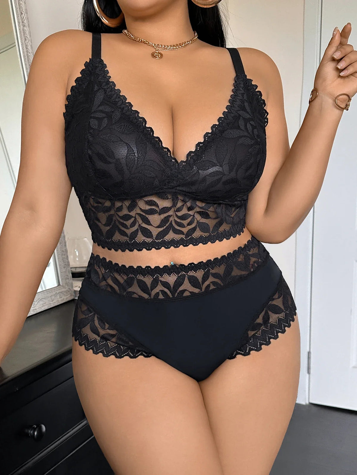 1XL-4XL Women's Plus Size Wireless Lace lingerie