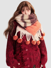Colorful Striped Fur Ball Soft Scarf