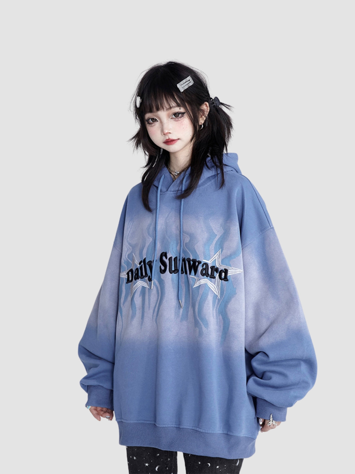 Retro Washed Embroidered Hooded Sweatshirt