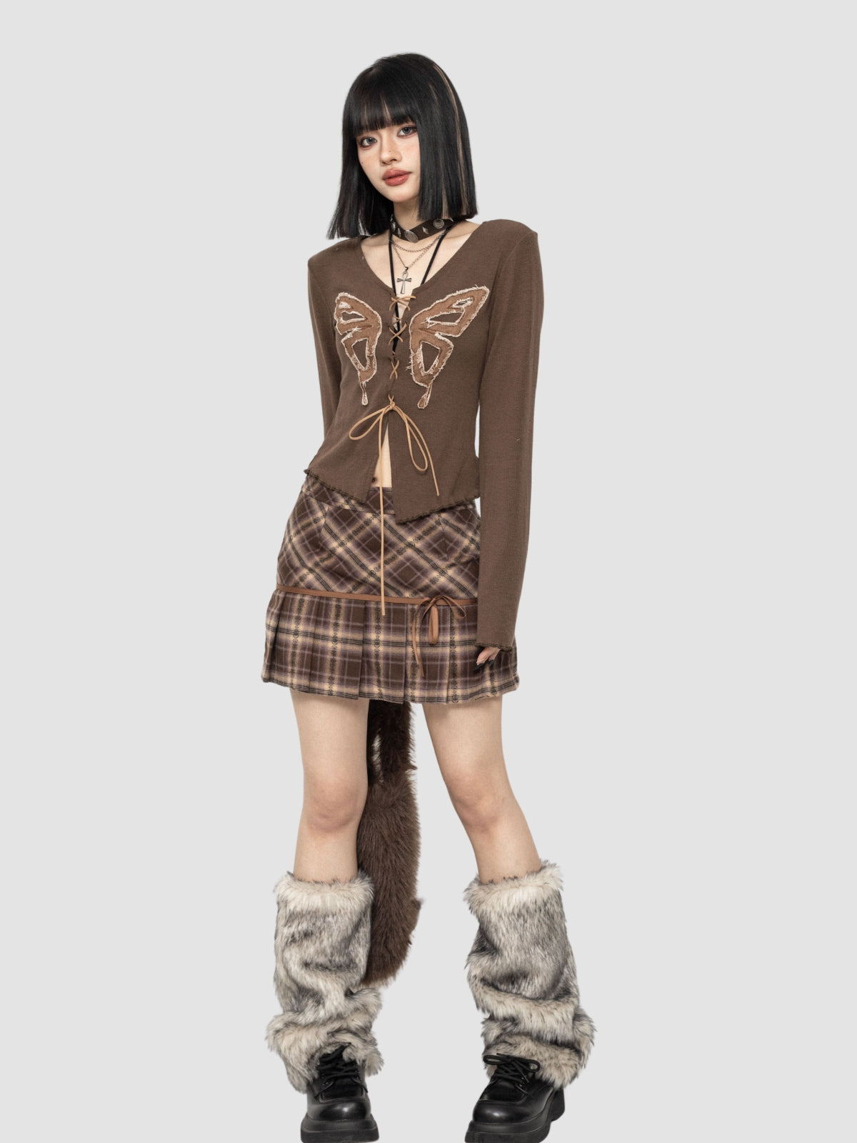 Butterfly Strap Patch Long Sleeves Top