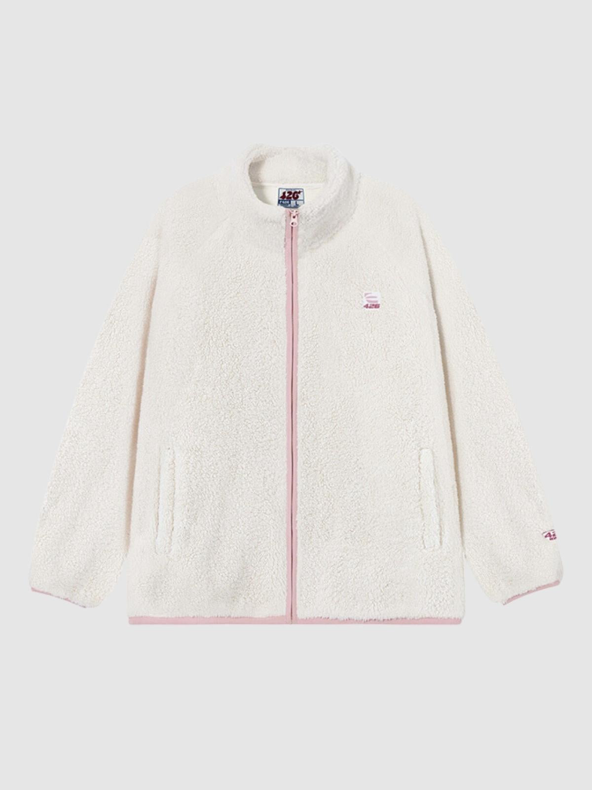 Loose Contrasting Color Edging Cotton Plush Jacket