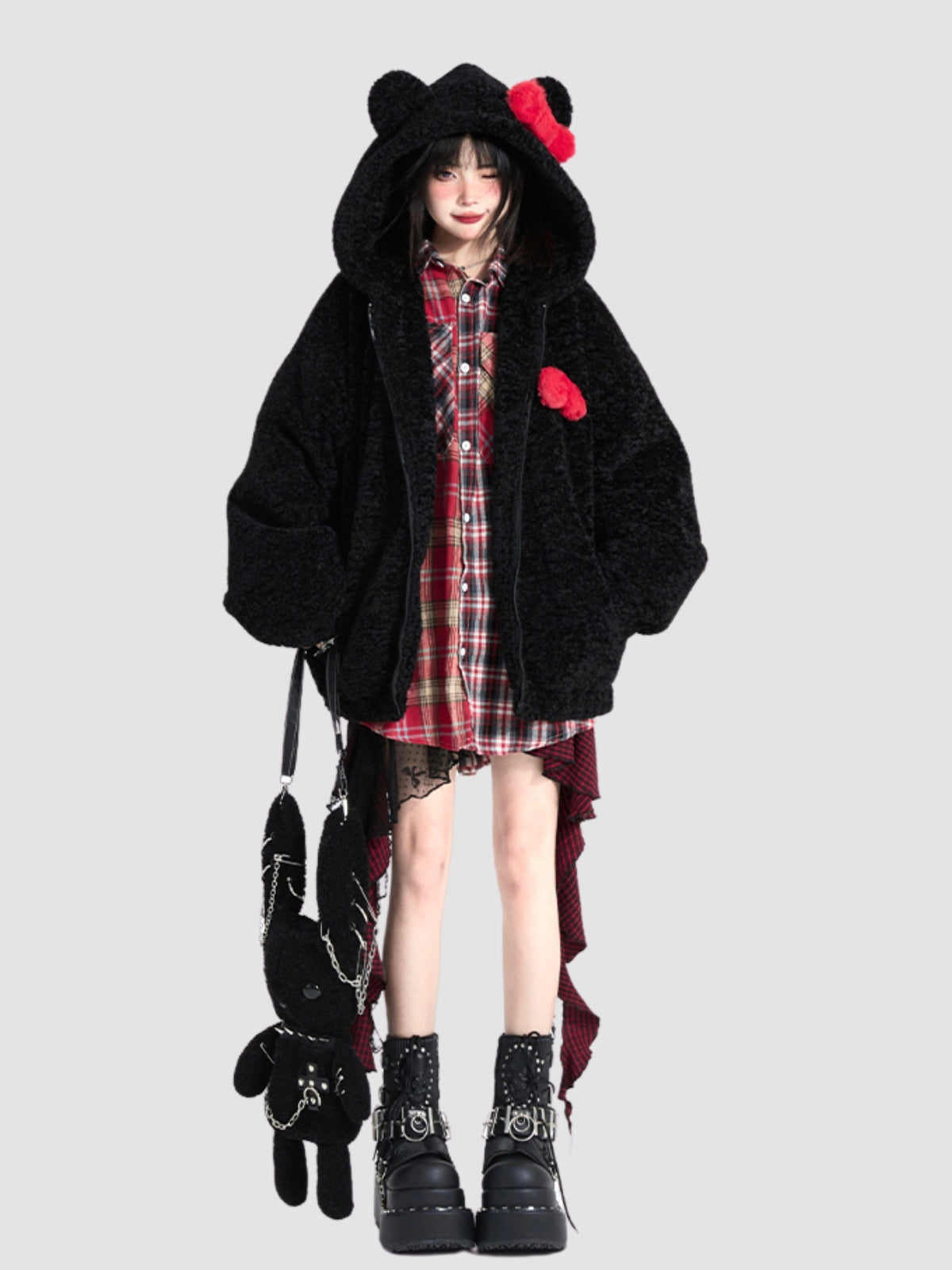 Irregular Lace Splicing Short Plaid Skirt