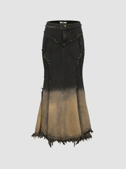 Retro Distressed Denim Irregular Skirt