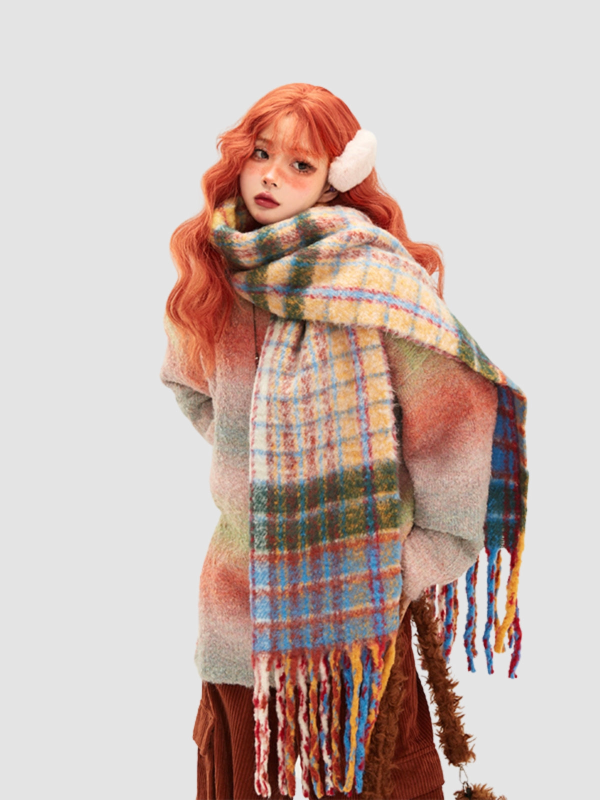 Colorful Striped Fur Ball Soft Scarf