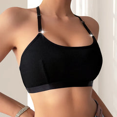 1pcs Style Ribbed Women Camisole String Pearls Decor Backless Underwear