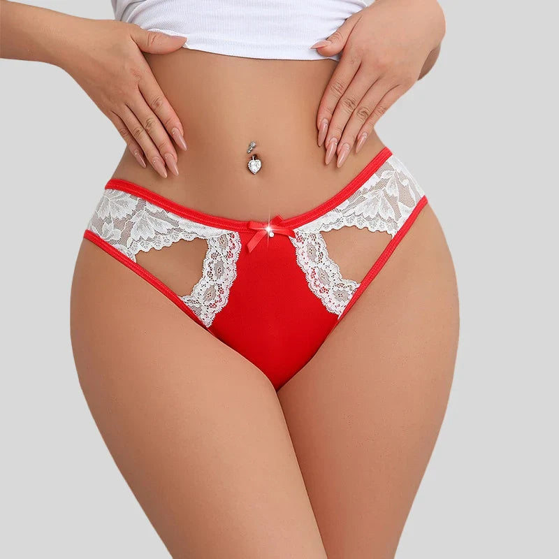 1pcs Women's Red White Lace Panties