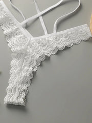2-Piece Set Sexy Black White Embroidered Lace Thong