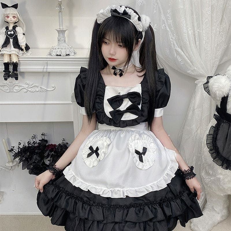 2 Colors Sweet Bows Maid Dress