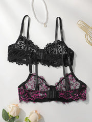 2-piece set of women's sexy lace floral lingerie