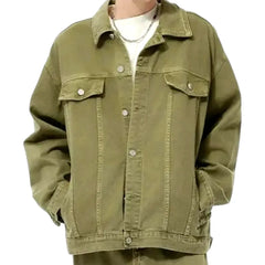 Olive green oversized men's denim jacket