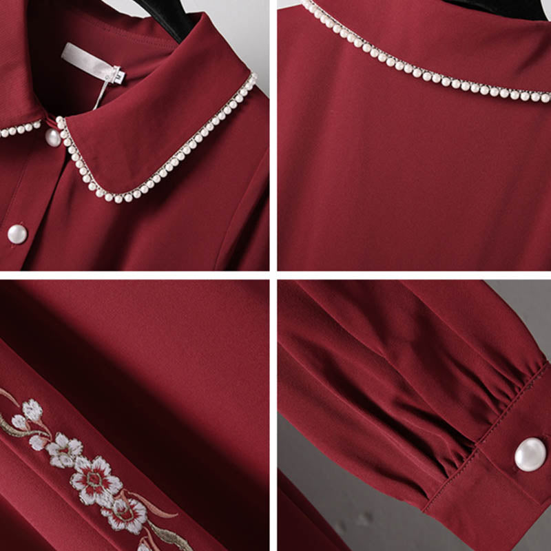 Red Vintage Dragon Knit Sweater Long Sleeve Lapel Dress