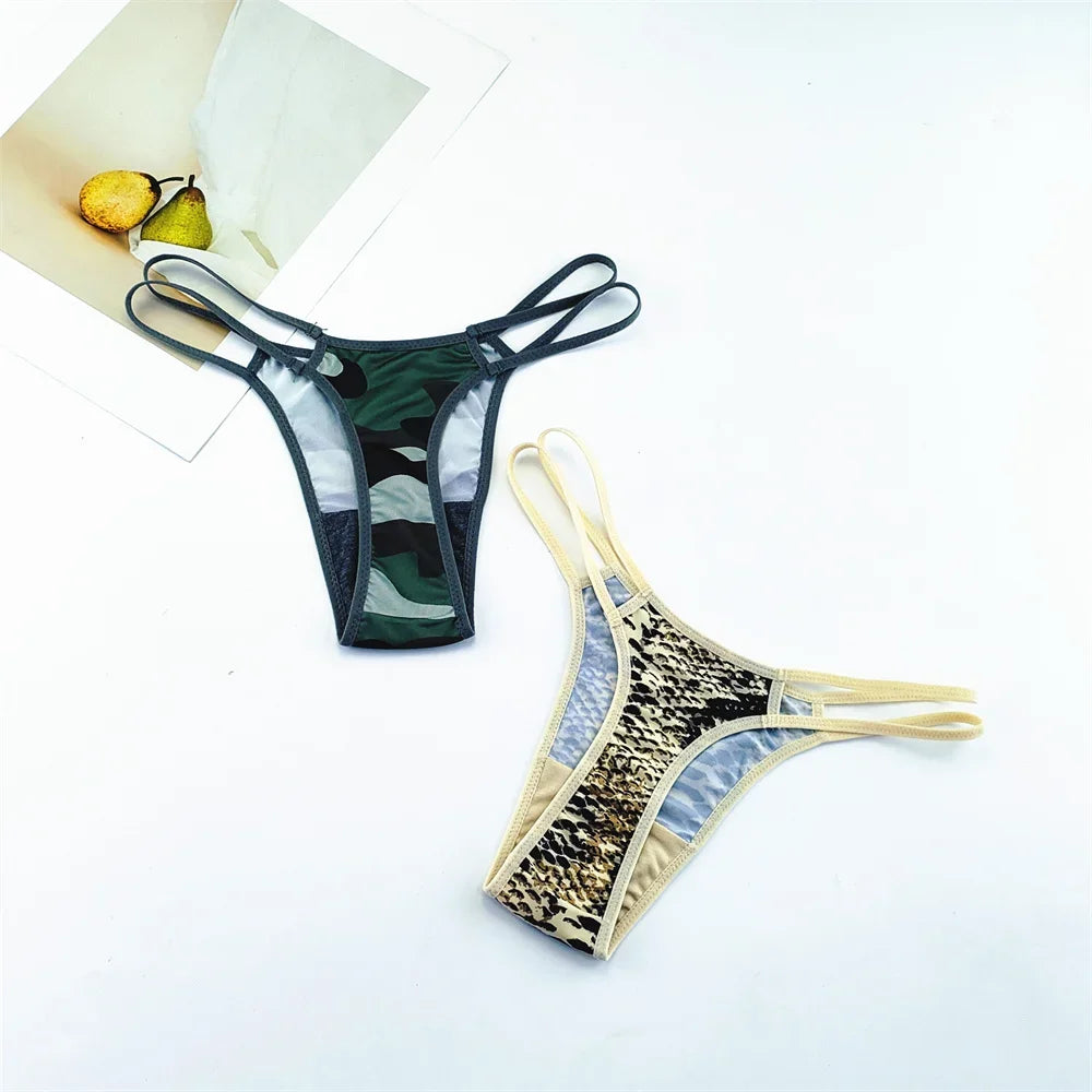 2PCS Leopard Camouflage Women G String Underwear