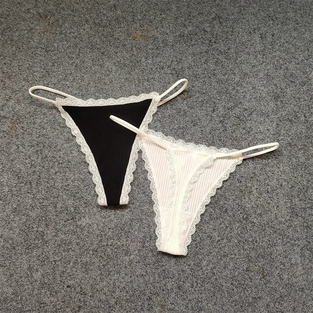 2PCS/Set Ribbed Cotton T Back G String Panty for Girls Thin Belt Underwear