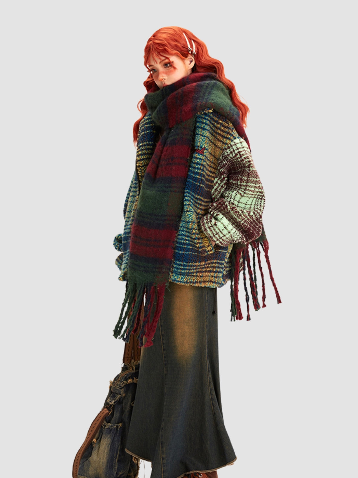 Retro Denim Irregular Fishtail Skirt