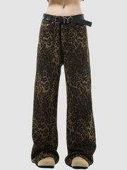 Retro Leopard Print Straight Loose Pants