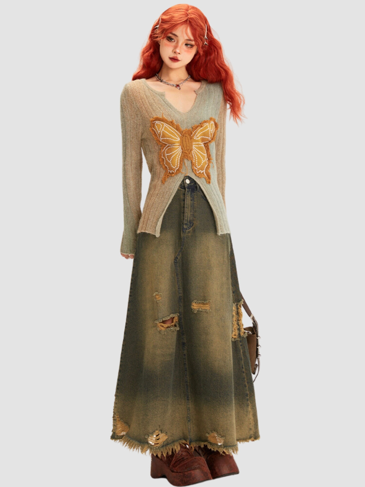 Retro Butterfly Patch Embroidered Slim Top