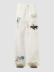 Embroidered American Straight Leg Loose Pants