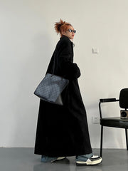 Hepburn Black Loose Woolen Furry Coat