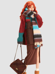 Colorful Striped Fur Ball Soft Scarf