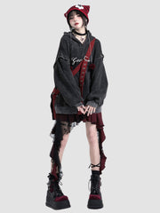 Irregular Lace Splicing Short Plaid Skirt