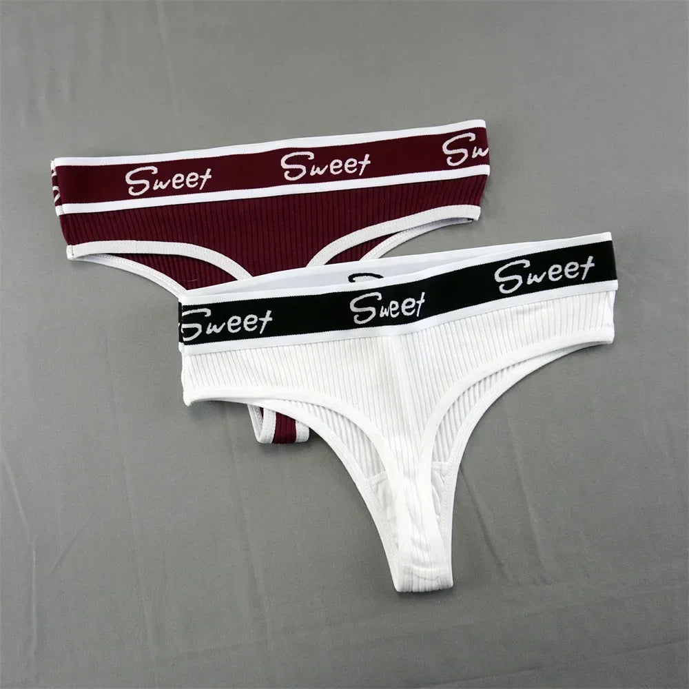 2pcs "Letters" Wide Waistband G String Cotton Pack Women Plus Size Comfortable Panties