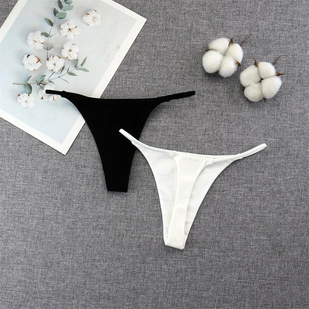 2pcs Slim Waistband Sexy Double Layer Cotton Thong
