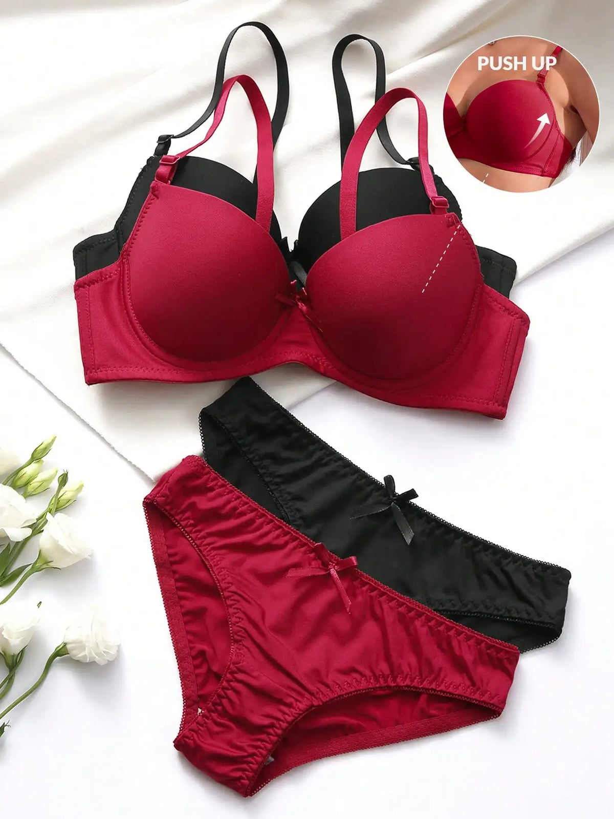 2sets Solid Underwire lingerie